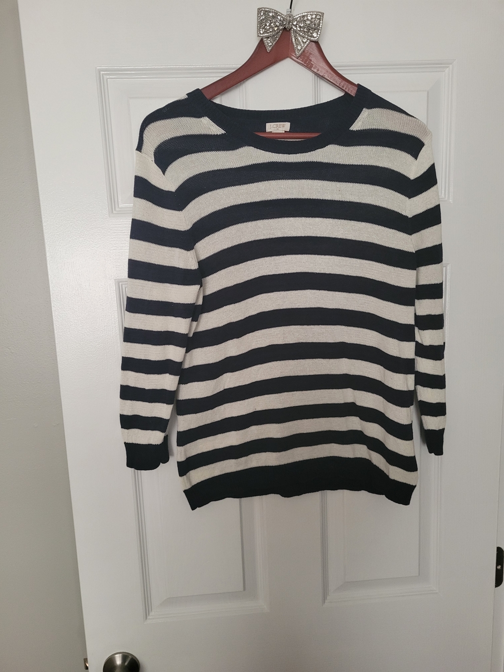 J. Crew Navy and Cream Striped Crewneck Sweater